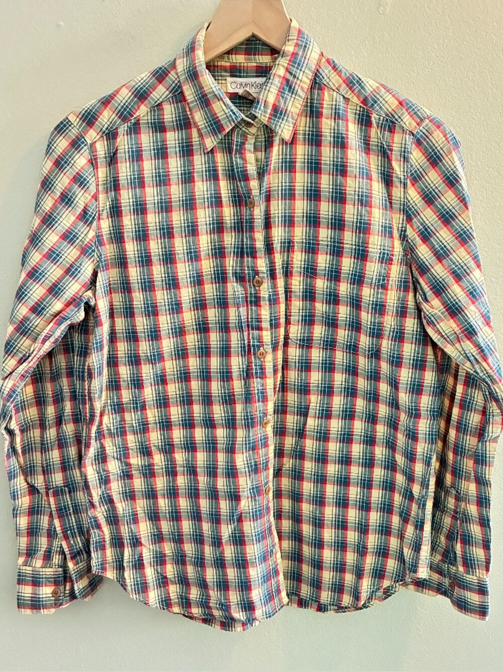 Calvin‎ Klein Plaid Button Down Shirt Womens Size 10 80s 70s Plaid Hong Kong